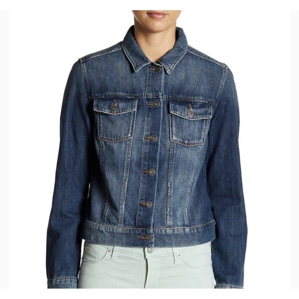 PAIGE Denim Jacket Women's Medium Button Front Classic Jean Trucker Distressed